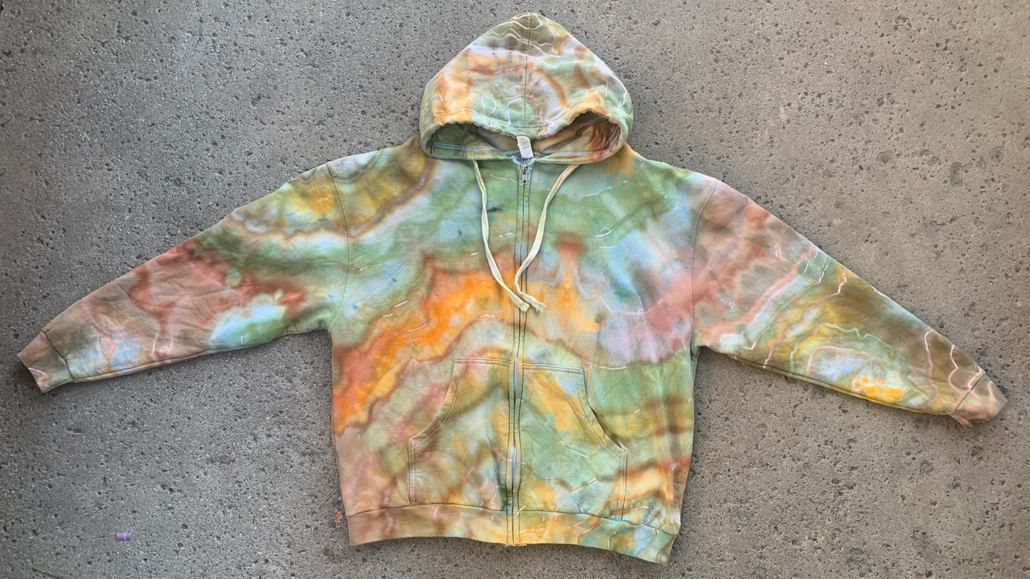 "MOSSY SANDSTONE #3" XL Ice Dyed Zip-up Hoodie