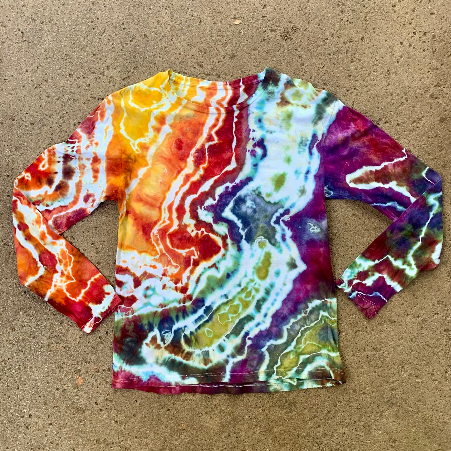 "RAINBOW ROX" Large Ice Dyed Long Sleeve T-Shirt