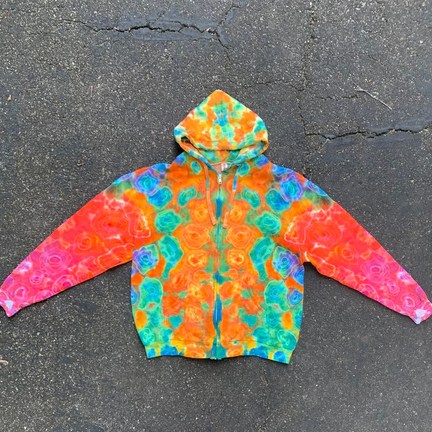 "KENNEY KEEPS YOU WARM" Large Tie Dye Zip-up Hoodie