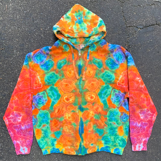 "KENNEY KEEPS YOU WARM" Large Tie Dye Zip-up Hoodie